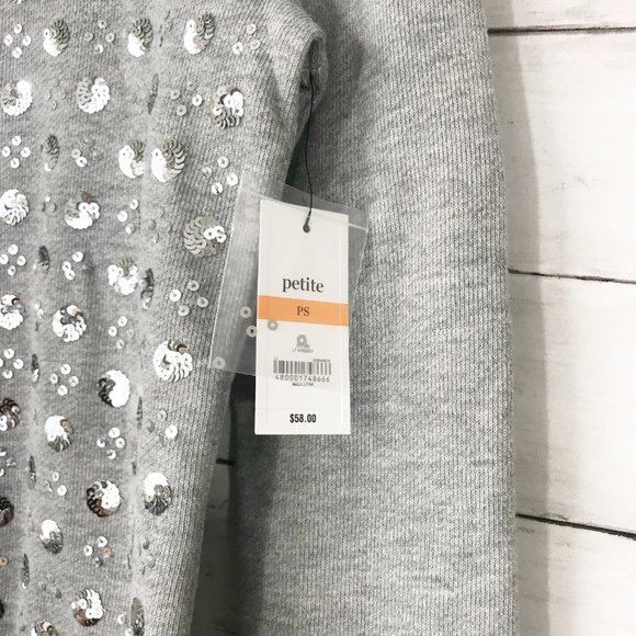 NWT Crown & Ivy Grey Sweater w/ Silver Sequins SP - Picture 5 of 6